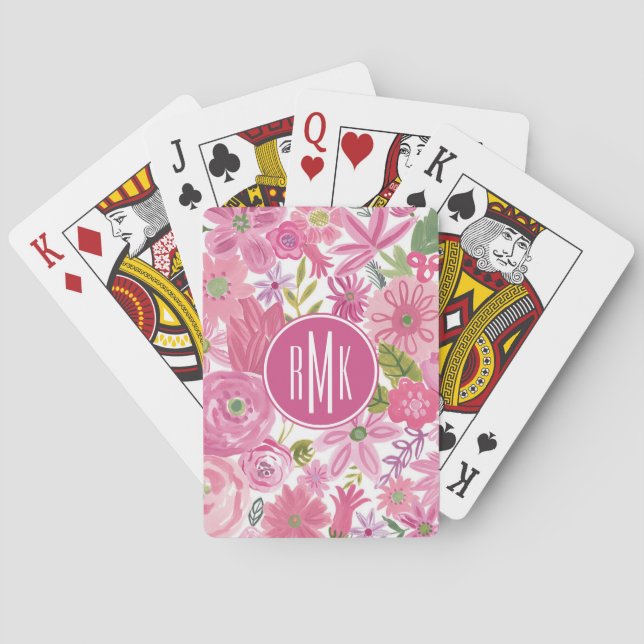 Monogram | I Do Rosa Watercolor Blommönster Casinokort (Baksidan)