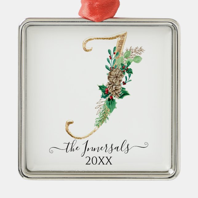 Monogram I Glitter Gräs Cone Holly-jul Julgransprydnad Metall (Framsidan)