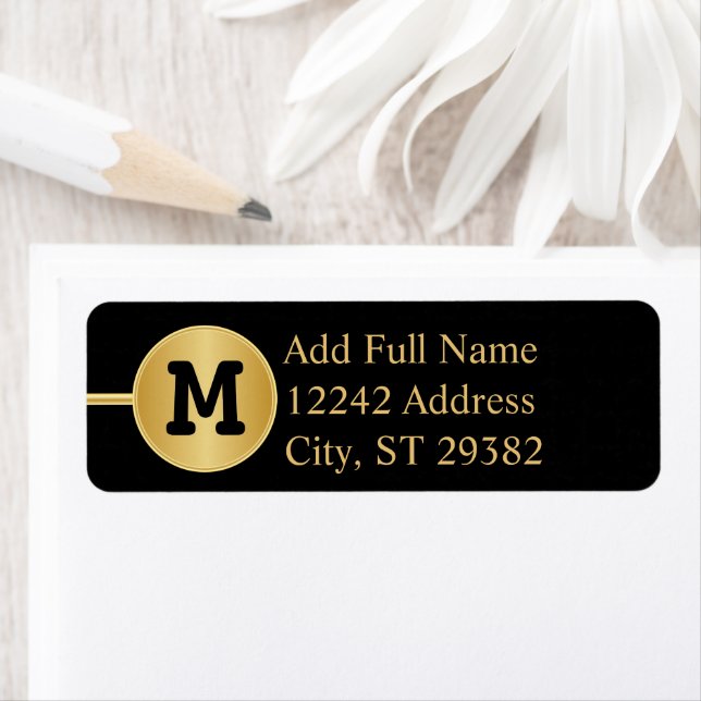 Monogram i Guld och svart Returadress Etikett (Insitu)