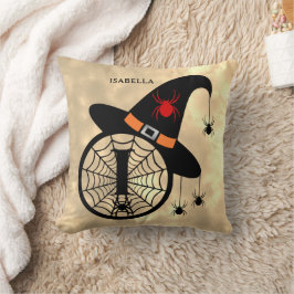 Monogram I Halloween Himlar Witch Spiders Namn Kudde