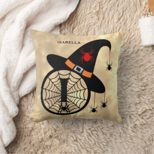 Monogram I Halloween Himlar Witch Spiders Namn Kudde