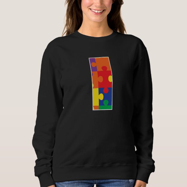 Monogram I in Multi Color Puzzle Pieces T Shirt (Framsida)