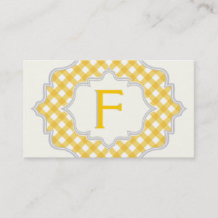 Monogram i ram, gult, vit gingham mönster visitkort