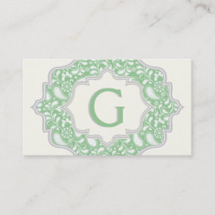 Monogram i ram med grönt, vit paisley visitkort