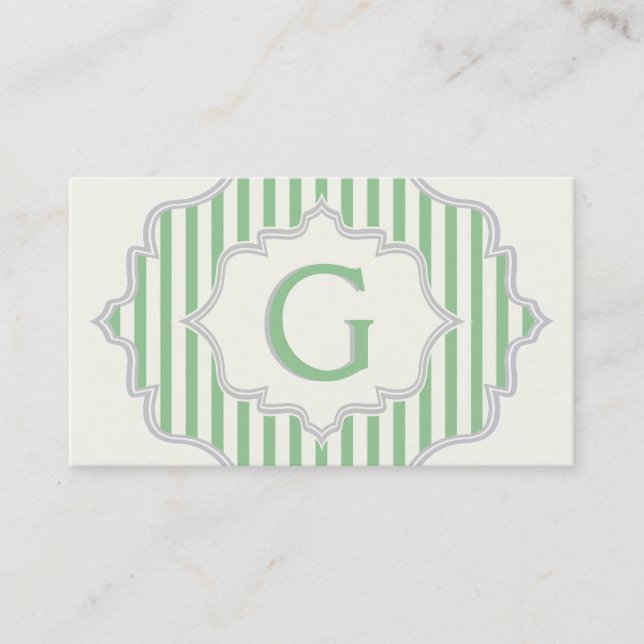 Monogram i ram med grönt, vit rand visitkort (Framsida)