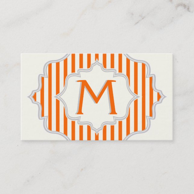 Monogram i ram med orange, vit rand visitkort (Framsida)