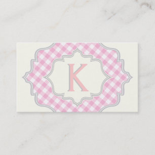 Monogram i ram med rosa, vit gingham visitkort