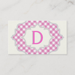 Monogram i ram med rosa, vit gingham visitkort