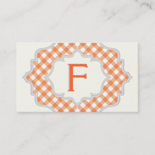 Monogram i ram, orange, vit gingham mönster visitkort