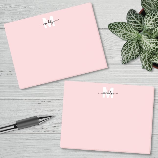 Monogram i rosaröd nyans post-it block (Blush Pink Monogram Post-it Notes)
