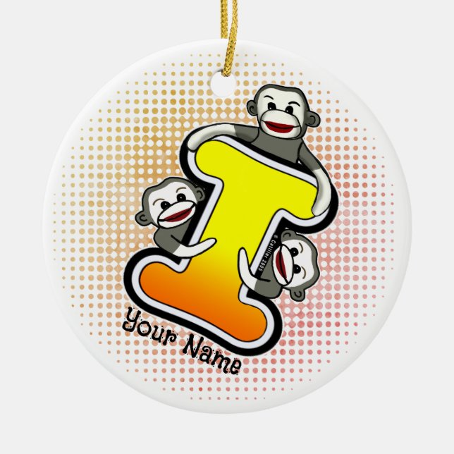 Monogram I Sock monkey Julgransprydnad Keramik (Framsidan)