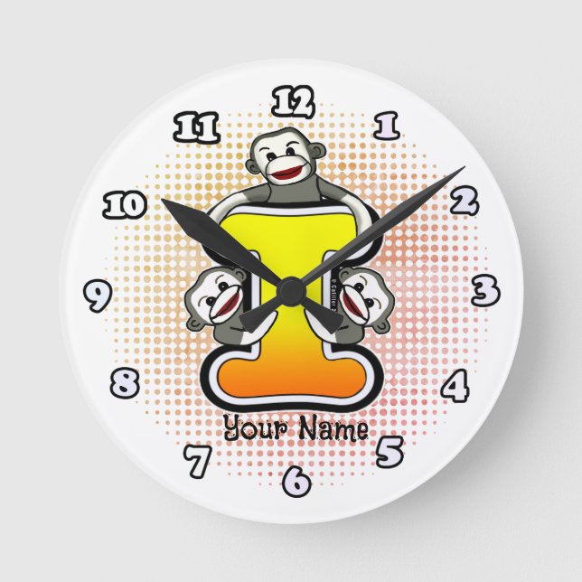 Monogram I Sock monkey klocka (Framsida)