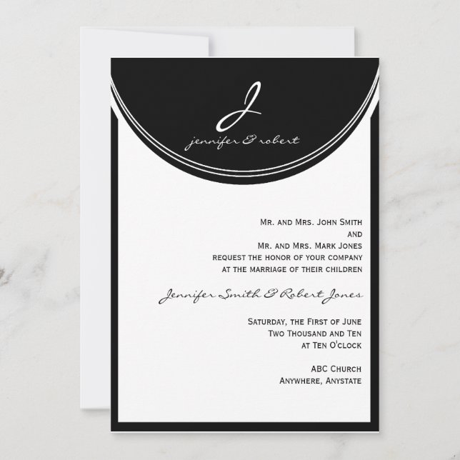 Monogram i svartvitt bröllop inbjudningar (Framsida)