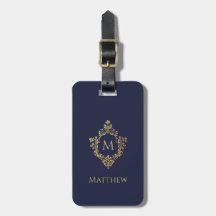 Monogram i vapen Marinblå Elegant falsk guld folie