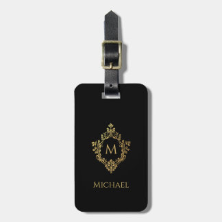 Monogram i vapensköld svart elegant vintage falskt bagagebricka