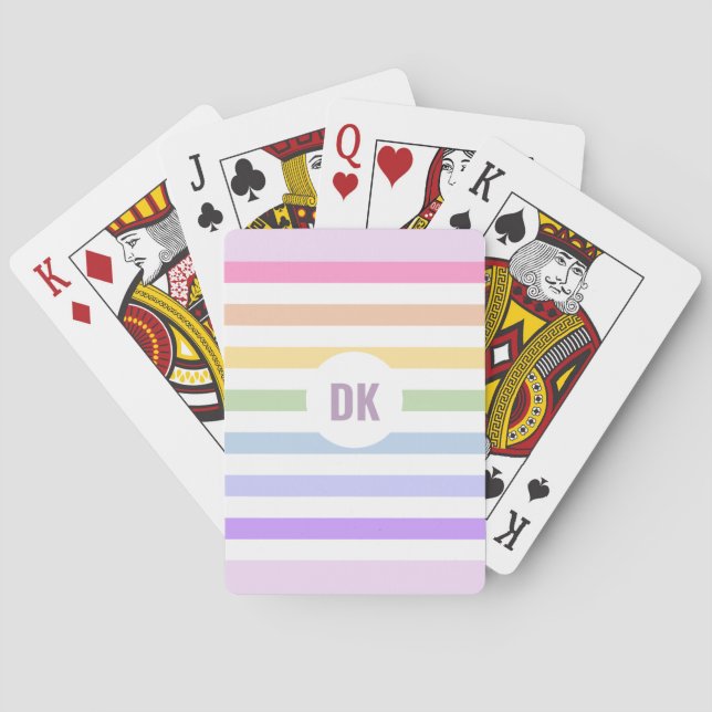 Monogram i vit cirkel Pastel Rainbow Rand Casinokort (Baksidan)