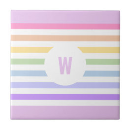 Monogram i vit cirkel Pastel Rainbow Rand Kakelplatta