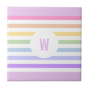 Monogram i vit cirkel Pastel Rainbow Rand Kakelplatta