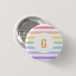Monogram i vit cirkel Pastel Rainbow Rand Knapp