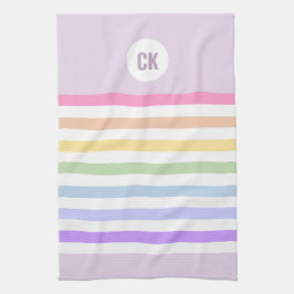 Monogram i vit cirkel Pastel Rainbow Rand Kökshandduk