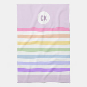 Monogram i vit cirkel Pastel Rainbow Rand Kökshandduk