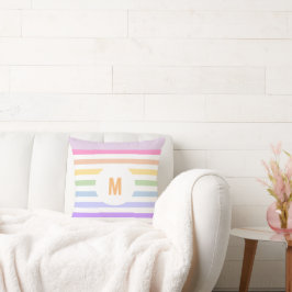 Monogram i vit cirkel Pastel Rainbow Rand Kudde