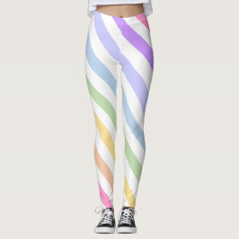 Monogram i vit cirkel Pastel Rainbow Rand Leggings