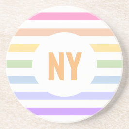 Monogram i vit cirkel Pastel Rainbow Rand Underlägg