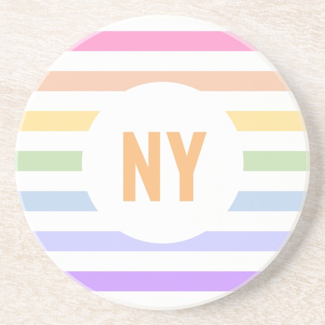 Monogram i vit cirkel Pastel Rainbow Rand Underlägg (Framsidan)