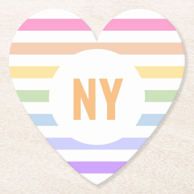 Monogram i vit cirkel Pastel Rainbow Rand Underlägg Papper (Framsida)