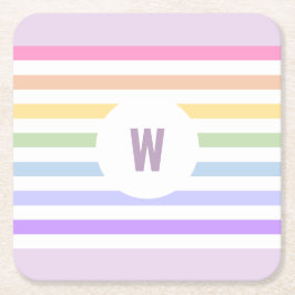 Monogram i vit cirkel Pastel Rainbow Rand Underlägg Papper Kvadrat