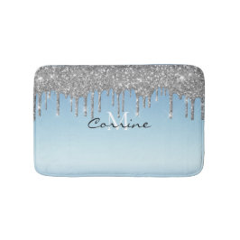 Monogram Ice Blue Metallic Silver Glitter-avlyssni Badrumsmatta