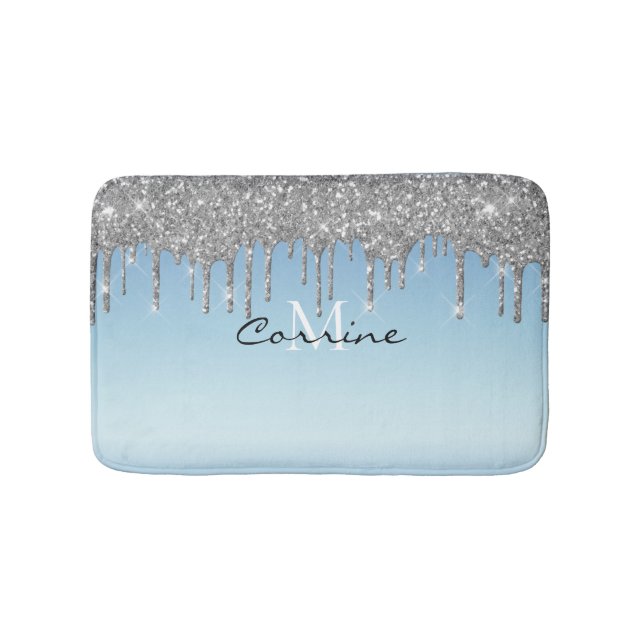 Monogram Ice Blue Metallic Silver Glitter-avlyssni Badrumsmatta (Framsidan)