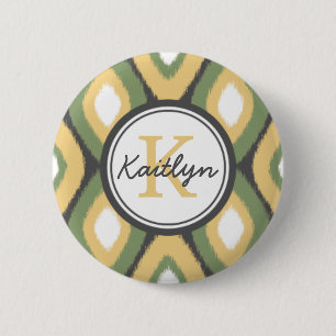 Monogram Ikat Diamonds Mönster Sage Gult Knapp