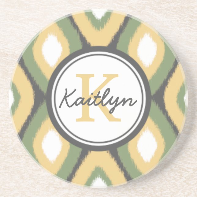 Monogram Ikat Diamonds Mönster Sage Gult Underlägg (Framsidan)
