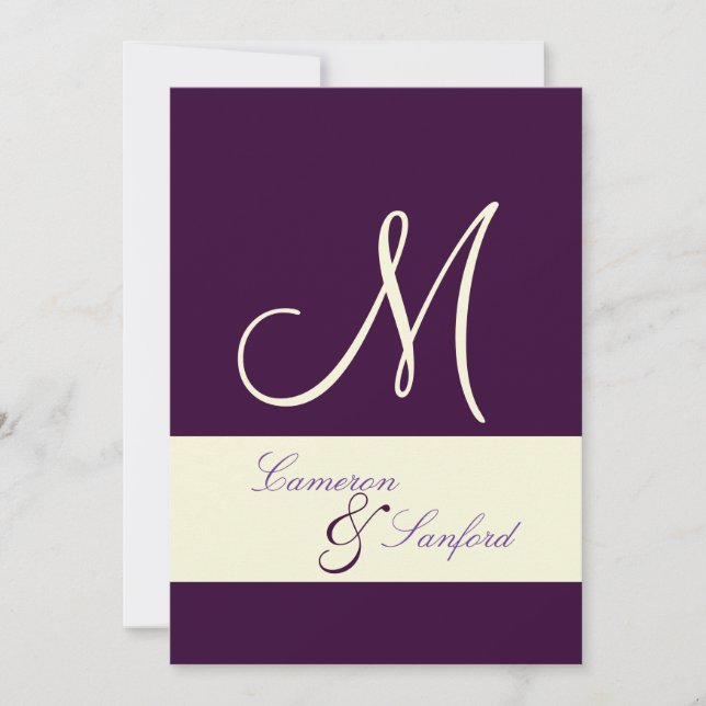 Monogram/inbjudningar/plommon/grädde Inbjudningar (Framsida)