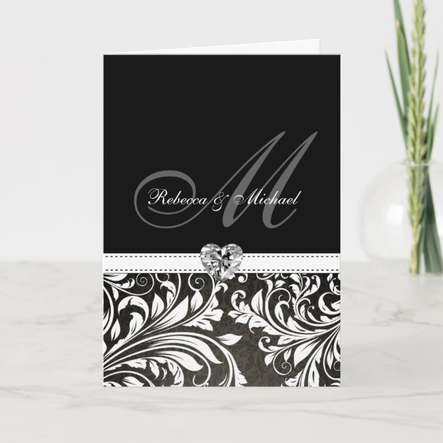 Monogram-inbjudningar till elegant Black & White D Inbjudan (Framsida)