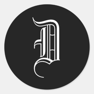 Monogram inbjudningsförsegling "D" Gamla engelska  Runt Klistermärke