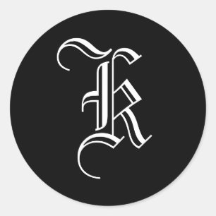 Monogram inbjudningsförsegling "K" Gamla engelska  Runt Klistermärke
