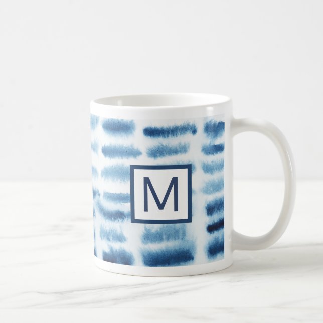 Monogram | Indigio Watercolor Skriv ut Kaffemugg (Höger)