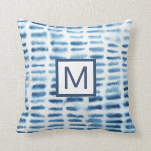Monogram Indigio Watercolor Skriv ut Kudde