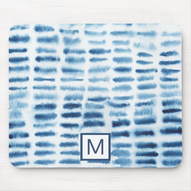 Monogram | Indigio Watercolor Skriv ut Musmatta (Framsidan)