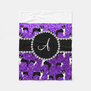 Monogram indigo lila glitter boston skräckes fleecefilt
