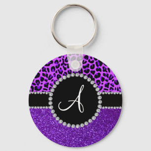 Monogram indigo lila glitter neon lila leopard nyckelring
