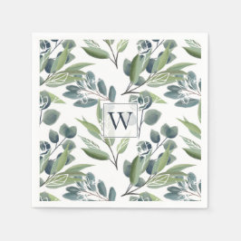 Monogram Inital Elegant Watercolor Winter Foliage Pappersservett