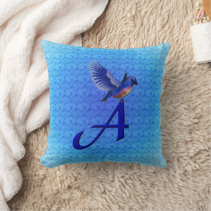 Monogram initial A blåfågel Kudde