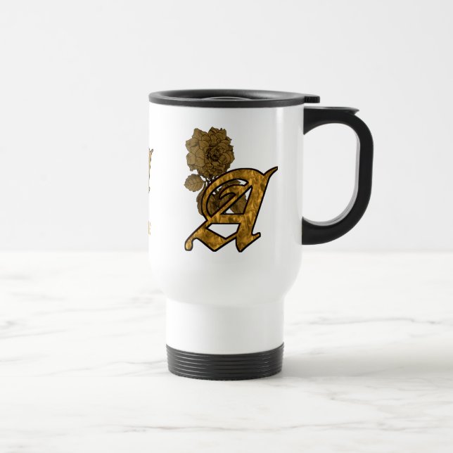 Monogram initial A Elegant guld peony Personlig Resemugg (Höger)