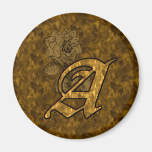 Monogram initial A Elegant guldpeonyblomma Magnet