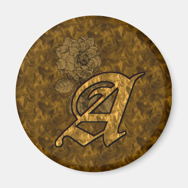 Monogram initial A Elegant guldpeonyblomma Magnet (Framsidan)