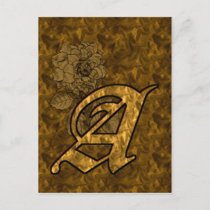 Monogram initial A elegant guldpeonyblomma Vykort